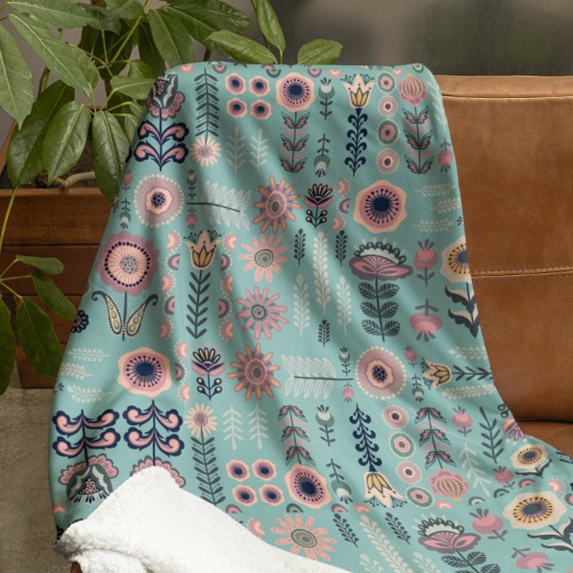 Folk Art Nahtloses Muster Sherpadecke (Folk Art Seamless Pattern Sherpa Blanket (Large))