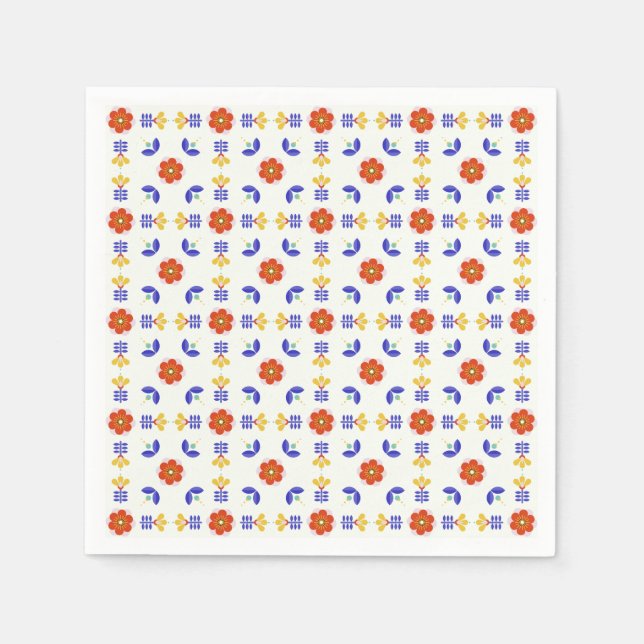 Folk Art Neon Blume Geometrisches Muster Serviette (Vorderseite)