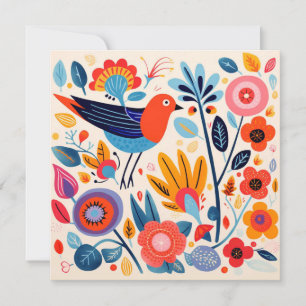 Folk Art Nordic Floral Bird Feiertagskarte