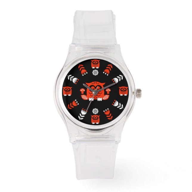 Folk Art Nordic Owl Armbanduhr (Vorderseite)