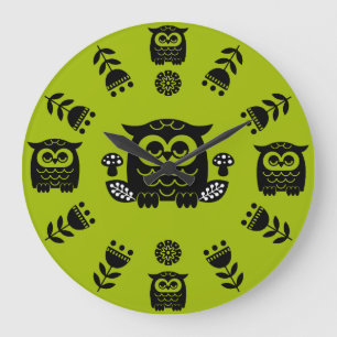 Folk Art Nordic Owl Große Wanduhr