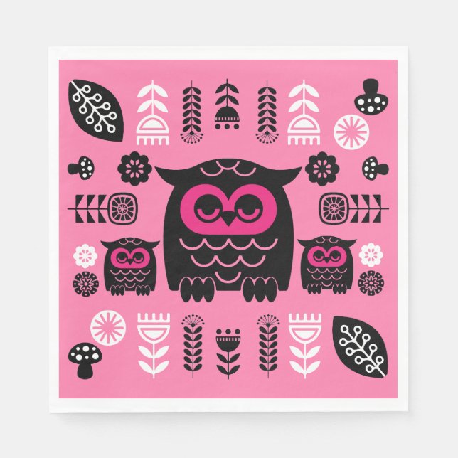 Folk Art Nordic Owl Serviette (Vorderseite)