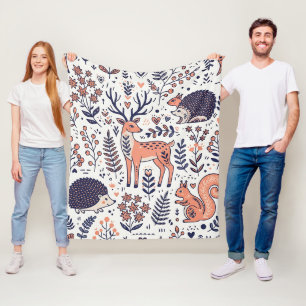Folk Art Nordic Wald Hirsch Eichhörnchen Decke