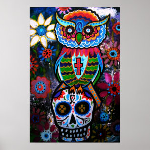 FOLK ART OWL DAY OF THE TOT MALING POSTER