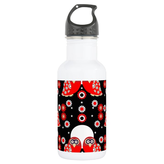 Folk Art Owl Edelstahlflasche (Vorderseite)