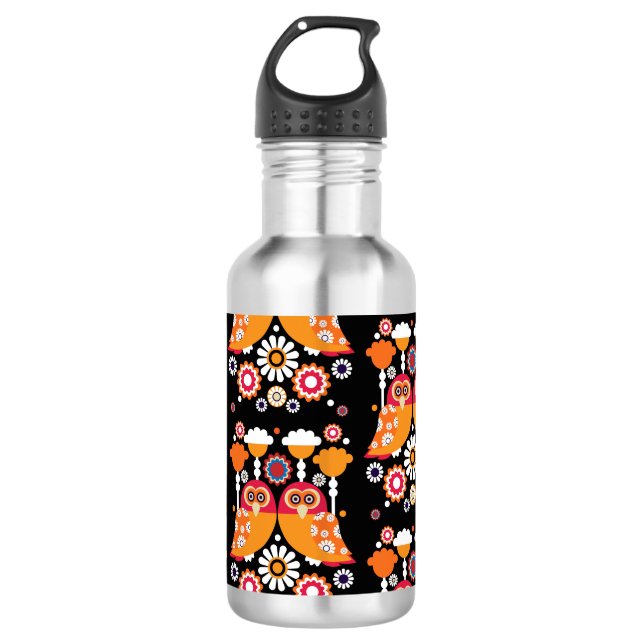 Folk Art Owl Edelstahlflasche (Vorderseite)