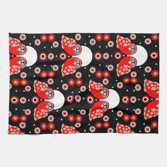Folk Art Owl Geschirrtuch (Horizontal)