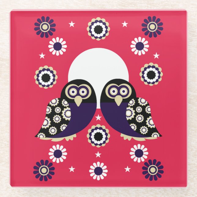 Folk Art Owl Glasuntersetzer (Vorderseite)