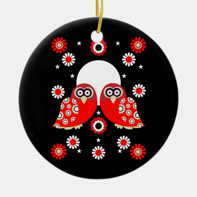 Folk Art Owl Keramik Ornament (Vorne)