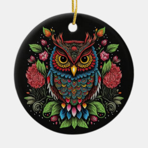 Folk Art Owl Keramik Ornament