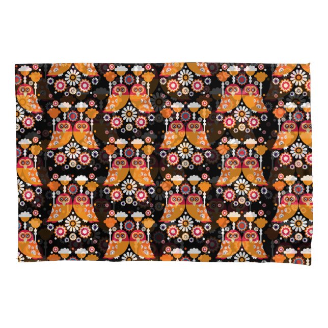 Folk Art Owl Kissenbezug (Vorderseite-Links)