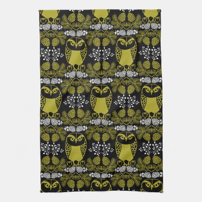 Folk Art Owl Prints Geschirrtuch (Vertikal)