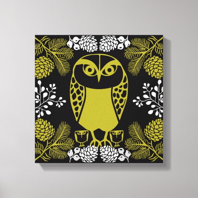 Folk Art Owl Prints Leinwanddruck (Vorderseite)