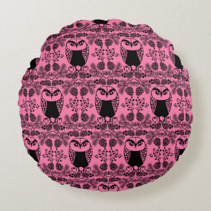 Folk Art Owl Prints Rundes Kissen