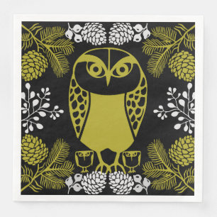 Folk Art Owl Prints Serviette
