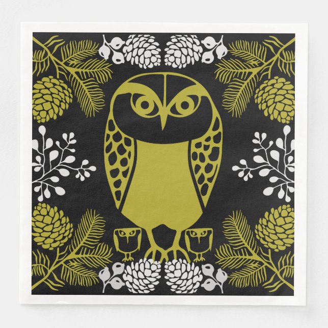 Folk Art Owl Prints Serviette (Vorderseite)