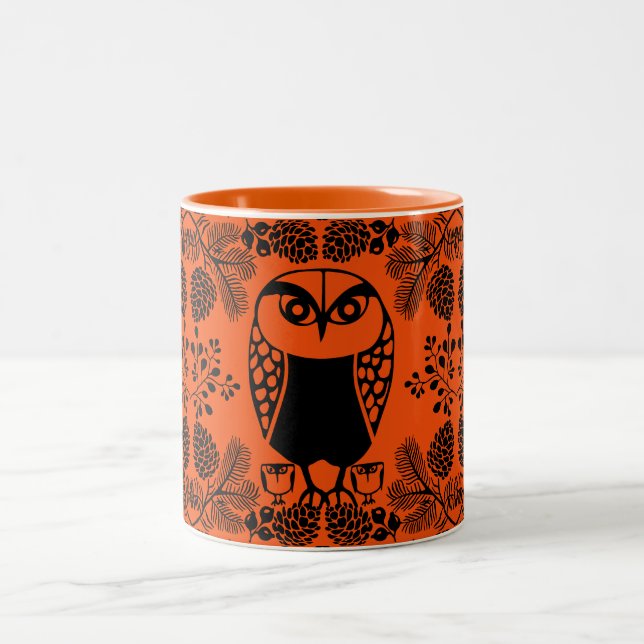 Folk Art Owl Prints Zweifarbige Tasse (Mittel)