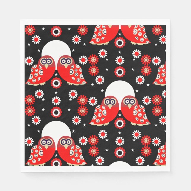 Folk Art Owl Serviette (Vorderseite)