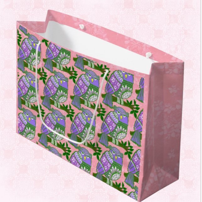 Folk Art Owls Pink Lila Kids Große Geschenktüte (Von Creator hochgeladen)