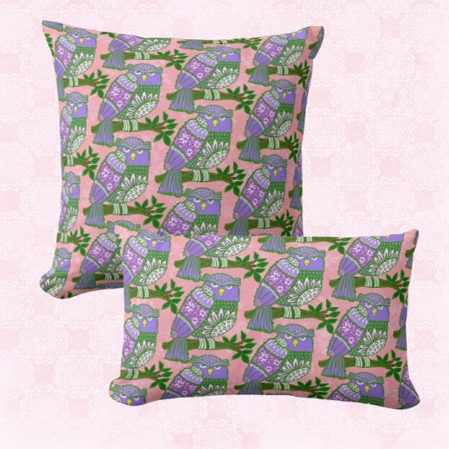 Folk Art Owls Pink Lila Kids Kissen (Von Creator hochgeladen)