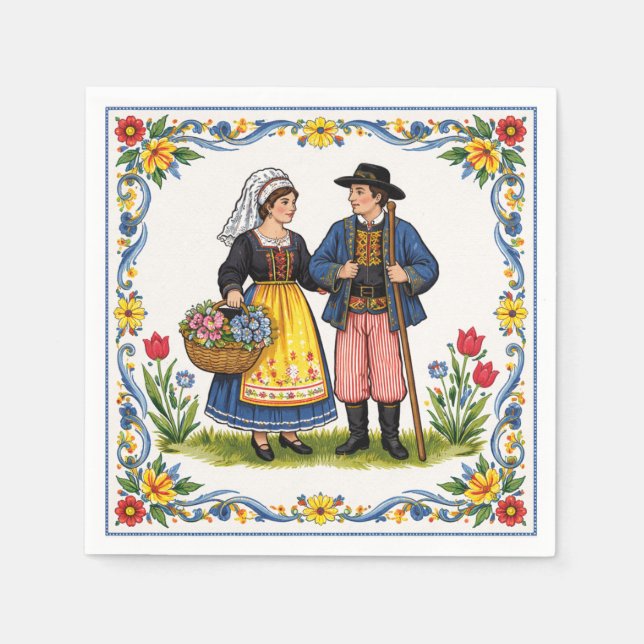 Folk Art Papier Servietten Luncheon Quimper (Vorderseite)