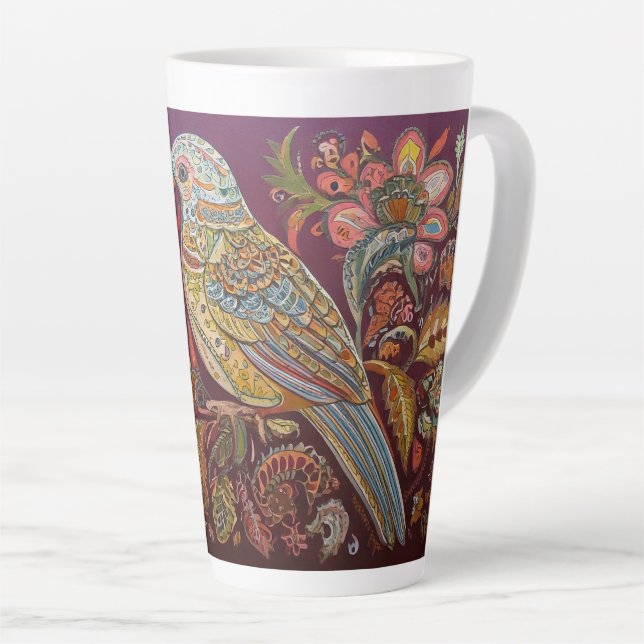 Folk Art Parakeet mit Blume Milchtasse (Rechte Ecke)