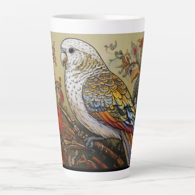 Folk Art Parakeet mit Blume Milchtasse (Vorderseite)