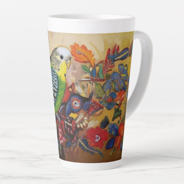 Folk Art Parakeet mit Paisley und Blume Milchtasse (Rechte Ecke)