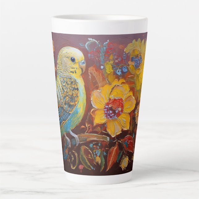 Folk Art Parakeet mit Paisley und Gelben Blumen Milchtasse (Vorderseite)