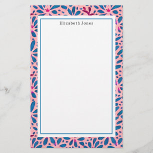 Folk Art Pink und Blue Floral Briefpapier