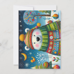 Folk Art Polar Bear Weihnachtsgrüßkarte Feiertagskarte