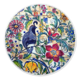 Folk Art Quail Lizard Floral Colorful Südwest    Keramikknauf