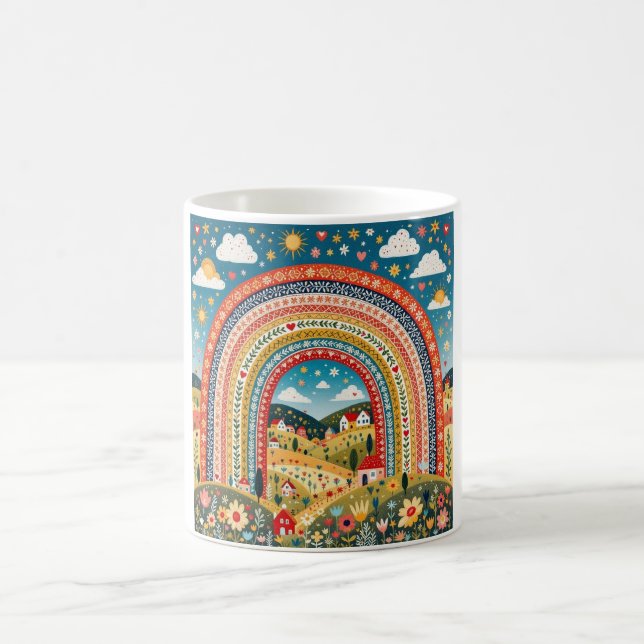 Folk Art Rainbow Mug Kaffeetasse (Mittel)