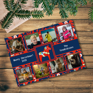 Folk Art Red Swedish Dala Horse Pattern 8 Foto Feiertagskarte