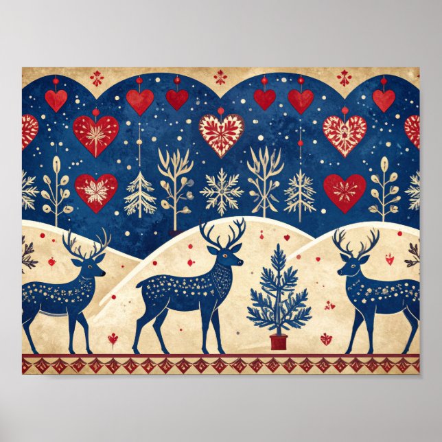 Folk-Art Reindeer Pattern Poster (Vorne)