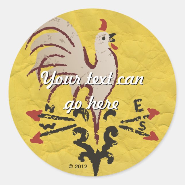 Folk Art Rooster Runder Aufkleber (Vorderseite)