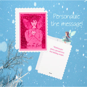 Folk Art rosa Engel des Friedens mit weißer Taube Feiertagskarte