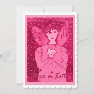 Folk Art rosa Engel des Friedens mit weißer Taube Feiertagskarte
