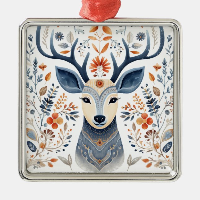 Folk Art Scandiniavian Rentier Weihnachten Ornament Aus Metall (Vorne)