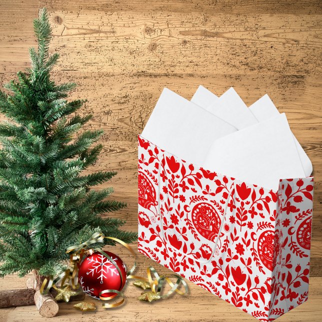 Folk Art Sleeping Fox Große Geschenktüte (Von Creator hochgeladen)