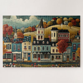 Folk Art Small Town Street im Herbst Puzzle
