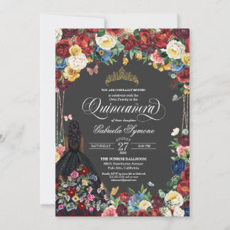  Folk Art Stickerei Butterfly Floral Quinceanera  Einladung