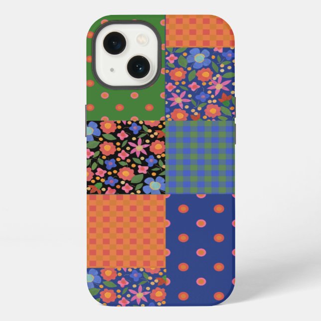 Folk-Art-Stil-Faux-Patchwork-iPad-Etuik-Case-Mate iPhone Hülle (Rückseite)