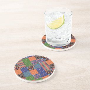 Folk-Art-Stil-Faux-Patchwork-Sandstein-Getränkeunt Getränkeuntersetzer