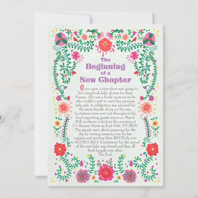 Folk Art Storybook Kinderdusche Einladung (Vorderseite)