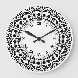 Folk Art Style Black and White Country Kitchen Große Wanduhr