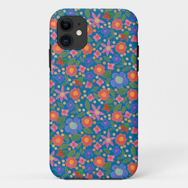 Folk Art Style Floral, Blue iPhone 5 Xtreme Fall Case-Mate iPhone Hülle (Rückseite)