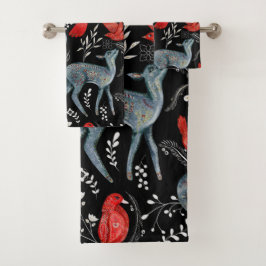 Folk-art style floral pattern designs badhandtuch set