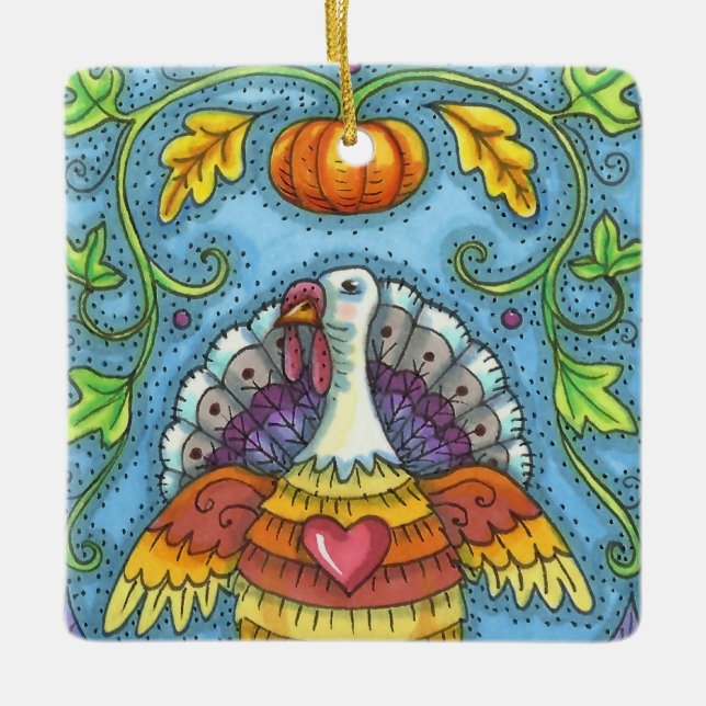 FOLK ART TÜRKEI, FARBEN DES ERNTEDANKS SAISONAL KERAMIKORNAMENT (Vorderseite)