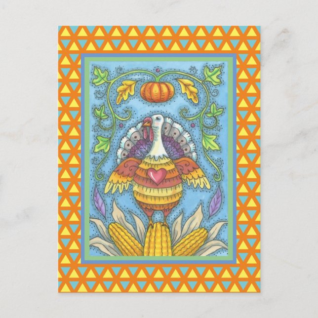 FOLK ART TÜRKEI, FARBEN DES ERNTEDANKS SAISONAL POSTKARTE (Vorderseite)